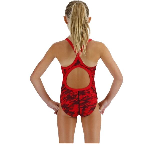 TYR Girls Durafast Elite Diamondfit Swimsuit Red Camo Size 22 One Piece Tyreco - Picture 2 of 6